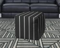 17" Gray Polyester Cube Striped Indoor Outdoor Pouf Ottoman