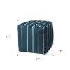 17" Turquoise Polyester Cube Striped Indoor Outdoor Pouf Ottoman