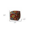 17" Red Polyester Cube Floral Indoor Outdoor Pouf Ottoman