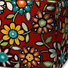 17" Red Polyester Cube Floral Indoor Outdoor Pouf Ottoman