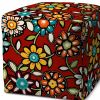 17" Red Polyester Cube Floral Indoor Outdoor Pouf Ottoman