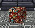 17" Red Polyester Cube Floral Indoor Outdoor Pouf Ottoman