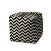 17" Black And White Polyester Cube Chevron Indoor Outdoor Pouf Ottoman