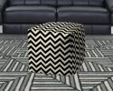 17" Black And White Polyester Cube Chevron Indoor Outdoor Pouf Ottoman