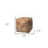 17" Gray Polyester Cube Floral Indoor Outdoor Pouf Ottoman