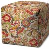 17" Gray Polyester Cube Floral Indoor Outdoor Pouf Ottoman