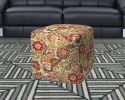 17" Gray Polyester Cube Floral Indoor Outdoor Pouf Ottoman