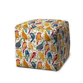 17" Orange And White Polyester Cube Indoor Outdoor Pouf Ottoman