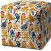 17" Orange And White Polyester Cube Indoor Outdoor Pouf Ottoman