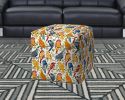 17" Orange And White Polyester Cube Indoor Outdoor Pouf Ottoman