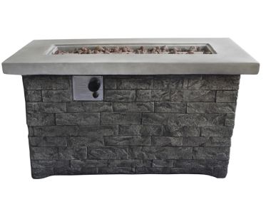 Rectangular Grey Brick Gas Fire Pit with Lava Rocks