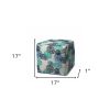 17" Blue Cube Floral Indoor Outdoor Pouf Cover