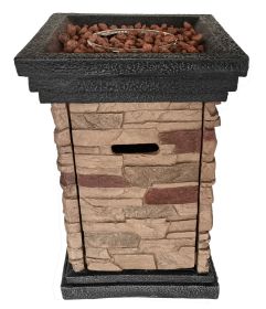 Brown Stone Stacked Outdoor Gas Fire Pit with Lava Rocks