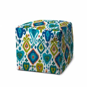 17" Turquoise Cube Damask Indoor Outdoor Pouf Cover