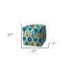 17" Turquoise Cube Damask Indoor Outdoor Pouf Cover