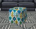 17" Turquoise Cube Damask Indoor Outdoor Pouf Cover