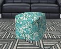 17" Turquoise Cube Indoor Outdoor Pouf Cover