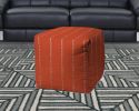 17" Orange Cube Striped Indoor Outdoor Pouf Cover