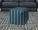 17" Turquoise Cube Striped Indoor Outdoor Pouf Cover