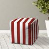 17" Red And White Cube Striped Indoor Outdoor Pouf Cover