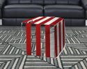 17" Red And White Cube Striped Indoor Outdoor Pouf Cover