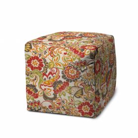 17" Gray Cube Floral Indoor Outdoor Pouf Cover