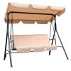 65" Beige Steel Outdoor Swing Chair with Beige Cushion