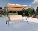 65" Beige Steel Outdoor Swing Chair with Beige Cushion