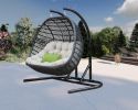 69" Beige and Black Aluminum Indoor Outdoor Swing Chair with Beige Cushion