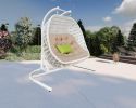 69" Beige And White Metal Swing Chair With Beige Cushion