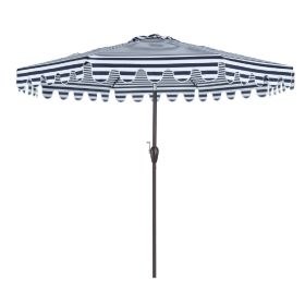 9' Navy Blue And White Stripe Octagonal Tilt Market Patio Umbrella