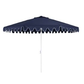 11' Navy And White Polyester Octagonal Tilt Market Patio Umbrella