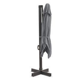 10' Dark Gray Polyester Square Tilt Cantilever Patio Umbrella With Stand