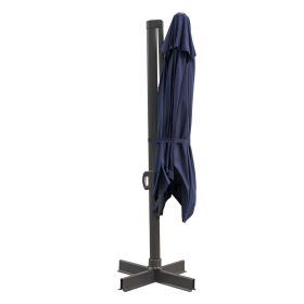 10' Navy Polyester Square Tilt Cantilever Patio Umbrella With Stand