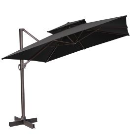 11' Black Polyester Square Tilt Cantilever Patio Umbrella With Stand