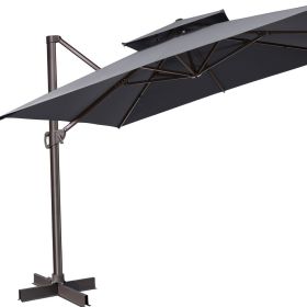 11' Dark Gray Polyester Square Tilt Cantilever Patio Umbrella With Stand