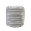 20" Blue Polyester Round Striped Indoor Outdoor Pouf Ottoman