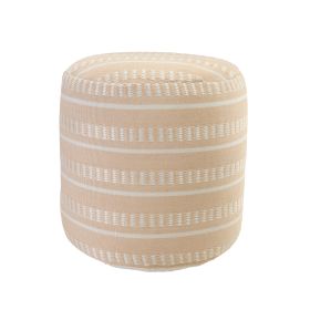 20" Orange Polyester Round Striped Indoor Outdoor Pouf Ottoman