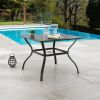 37" Black Square Metal Outdoor Dining Table with Umbrella Hole