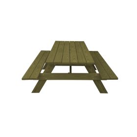 Green Solid Wood Outdoor Picnic Table Umbrella Hole