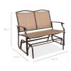 2 Seater Mesh Patio Loveseat Swing Glider Rocker with Armrests in Brown