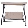 Beige Adjustable 3 Seat Cushioned Porch Patio Canopy Swing Chair