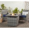 50,000 BTU Grey Wicker LP Gas Propane Fire Pit w/ Faux Wood Tabletop and Cover