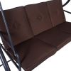 Brown Adjustable 3 Seat Cushioned Porch Patio Canopy Swing Chair