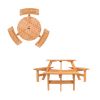 Outdoor Round Wood Picnic Table Bench Set with Umbrella Hole - Seats 6