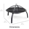 3 Piece Steel Fire Pit Bowl Set w/ Mesh Cover and Poker