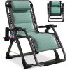 Green Padded Folding Zero Gravity Patio Recliner w/ Cup Holder