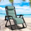 Green Padded Folding Zero Gravity Patio Recliner w/ Cup Holder