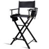 Outdoor Patio Folding Directors Chair with Foot Rest and Drink Holder in Black