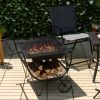 Portable Outdoor Wheeled Log Storage Rack and Wood Burning Fire Pit